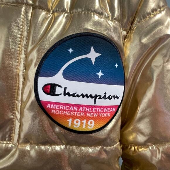 Champion Dream Big Metallic Gold NASA Puffer Jacket Puffy Coat XS Rare Mens - Picture 3 of 10